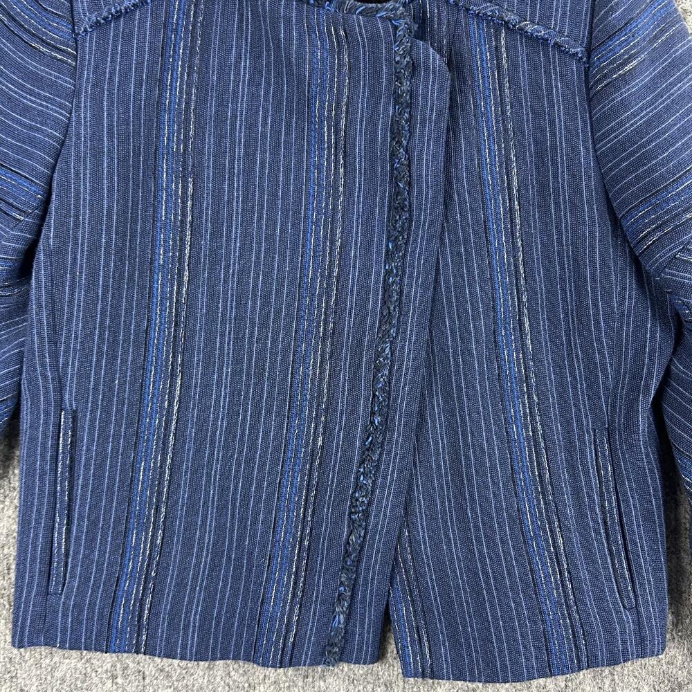 Sandro Blazer 38  Egyptien Blue Blucy Asymmetrical Tweed Fringe Crop Jacket Blue - Picture 6 of 16
